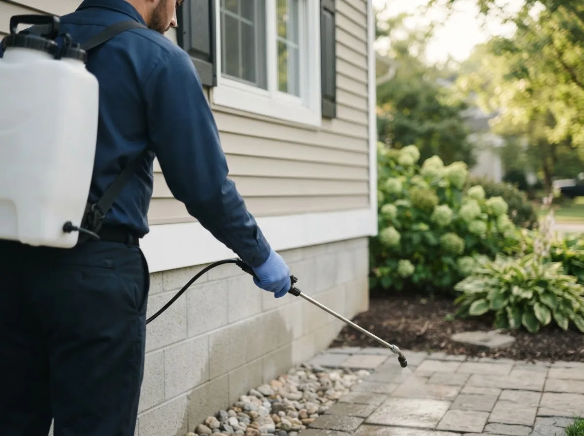 Pest control technician inspecting a home in Vandalia, MT
